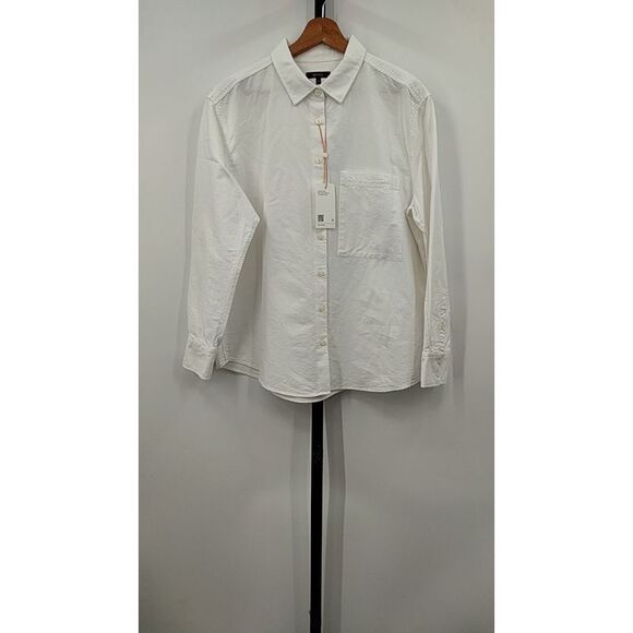 Quince Tops - Quince Women Organic Cotton Relaxed Oxford Shirt White Sleeved Top M